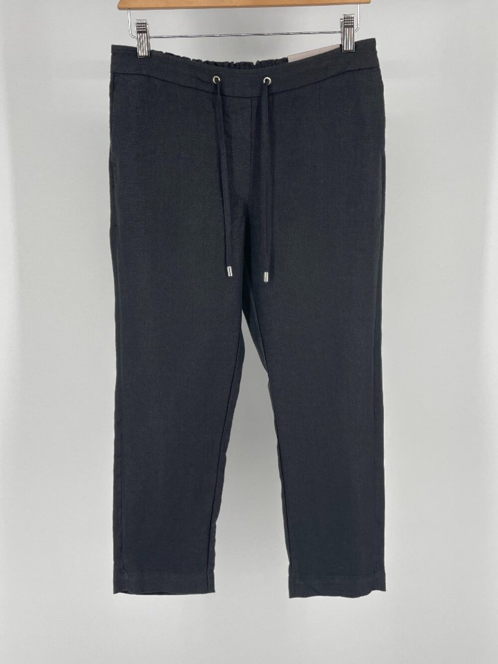NWT Chico's 100% Linen Black Drawstring Relaxed Ankle Pants Size 00P (2P)